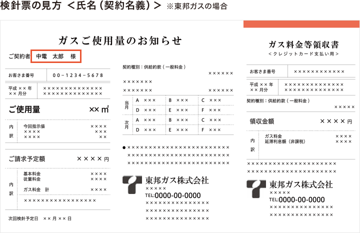 【検針票の見方】氏名（契約名義）※東邦ガスの場合